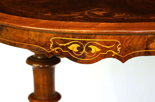 The Quality Victorian Burr-walnut Inlaid Stretcher Table