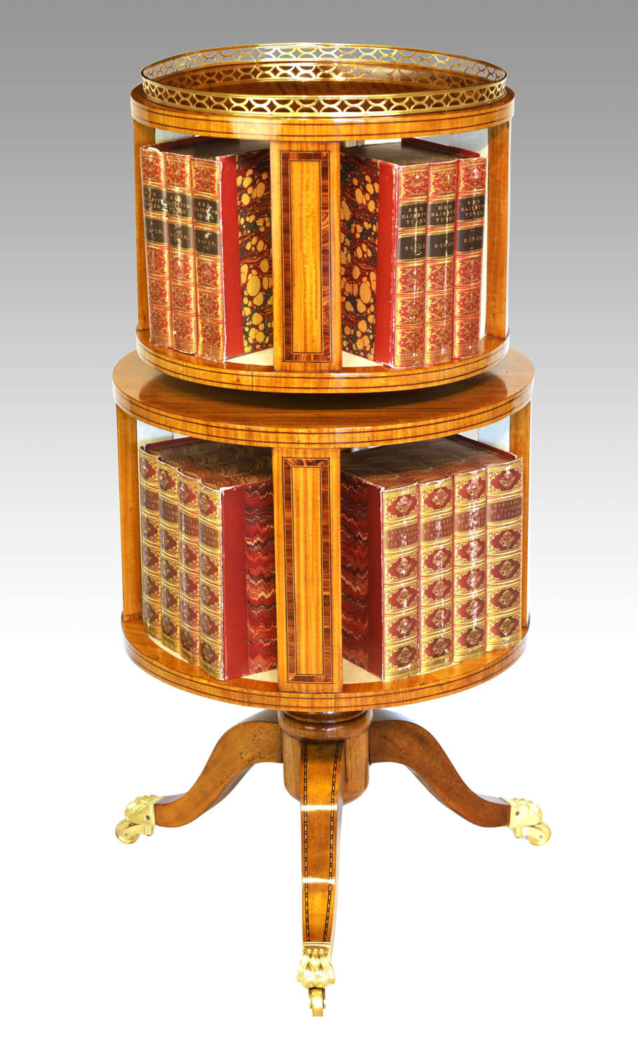 A Fine Victorian Burr Walnut Inlaid Revolving Library Bookcase