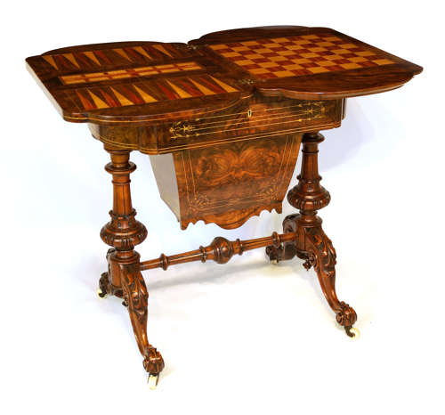 A Fine Quality Late 19th Century Burr Walnut Games/Work Table