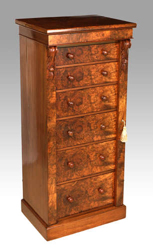 A Victorian Figured Burr Walnut Wellington Chest