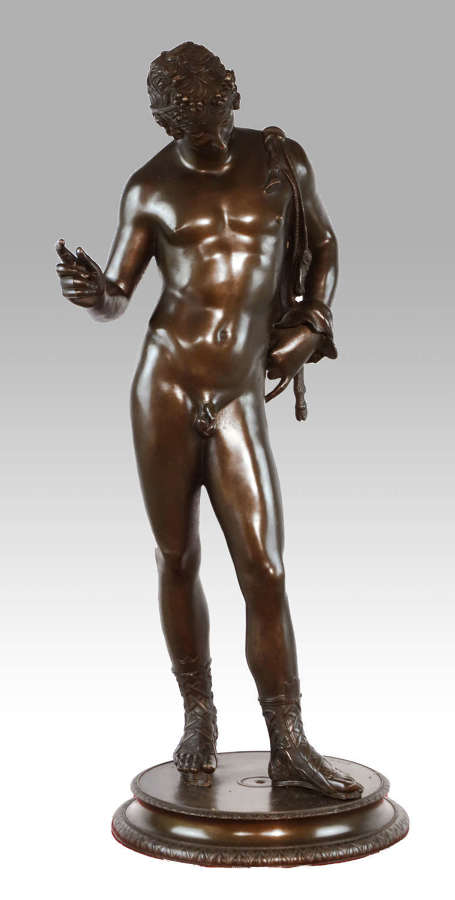 A Fine Grand Tour Patinated Bronze Figure of Narcissus, Signed, M. Amo