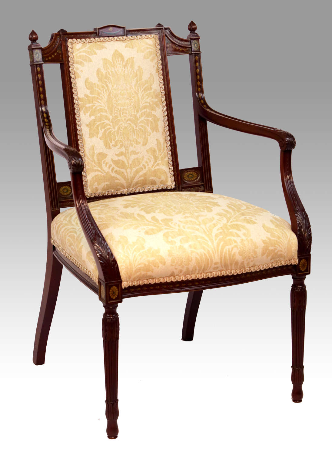 A Excellent Quality Sheraton Revival Upholstered Mahogany Armchair