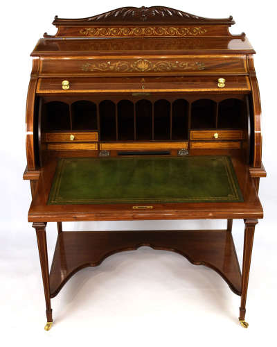 A Beautiful Late Victorian Mahogany Cylinder Desk.