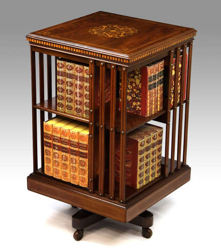 A Fine Late Victorian Mahogany Inlaid Revolving Bookcase