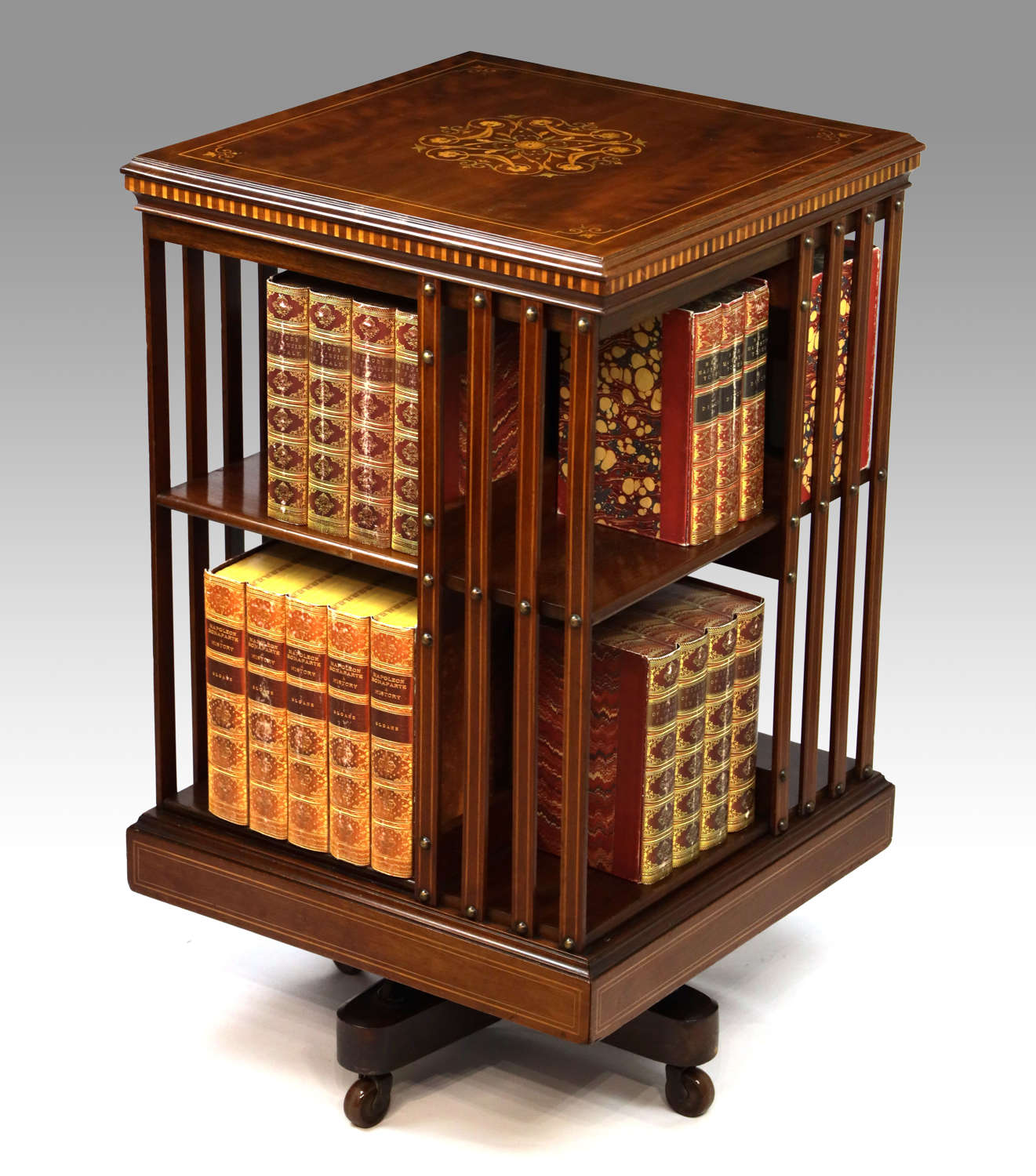 A Fine Late Victorian Mahogany Inlaid Revolving Bookcase