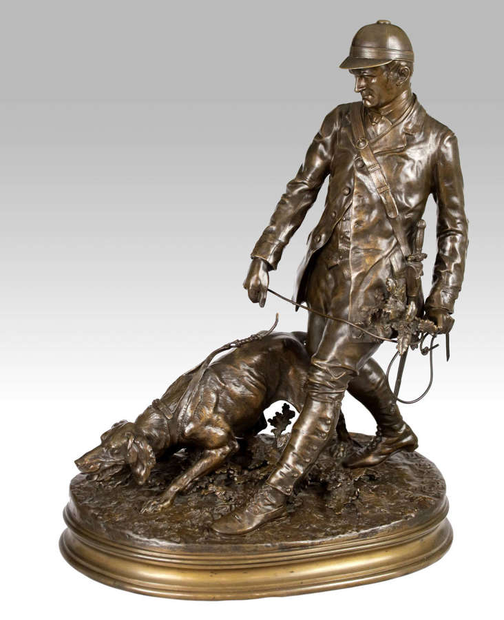 PIERRE JULES MENE (1810 - 1879) Hunter and Dog Bronze Sculpture
