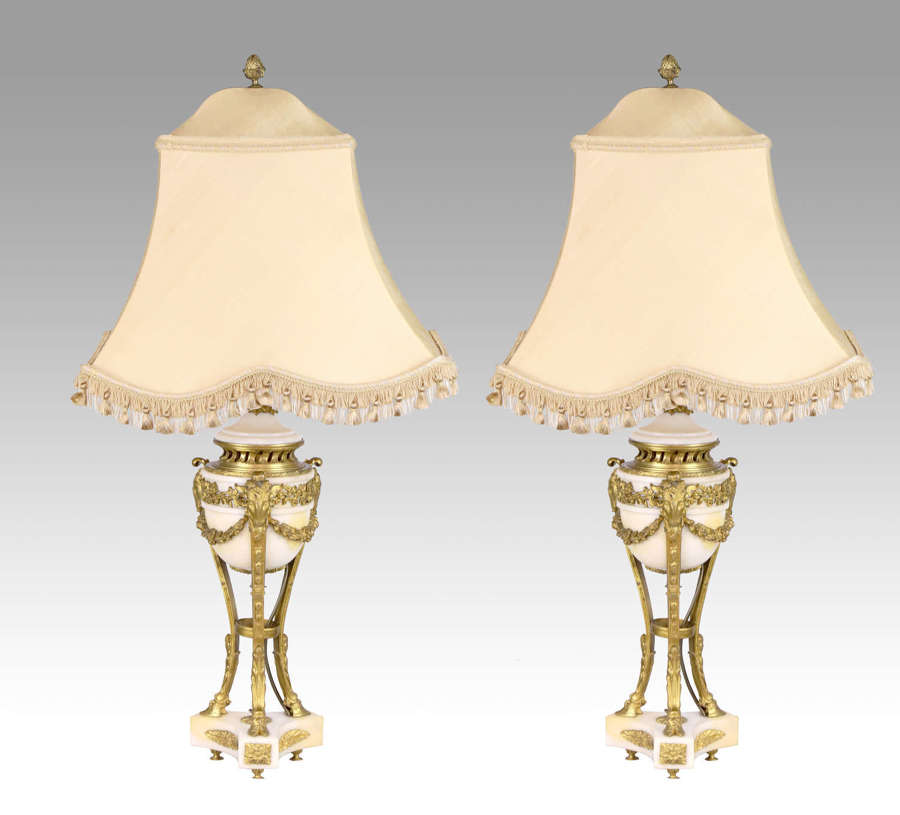 A Fine Pair of French Ormolu Marble Table Lamps