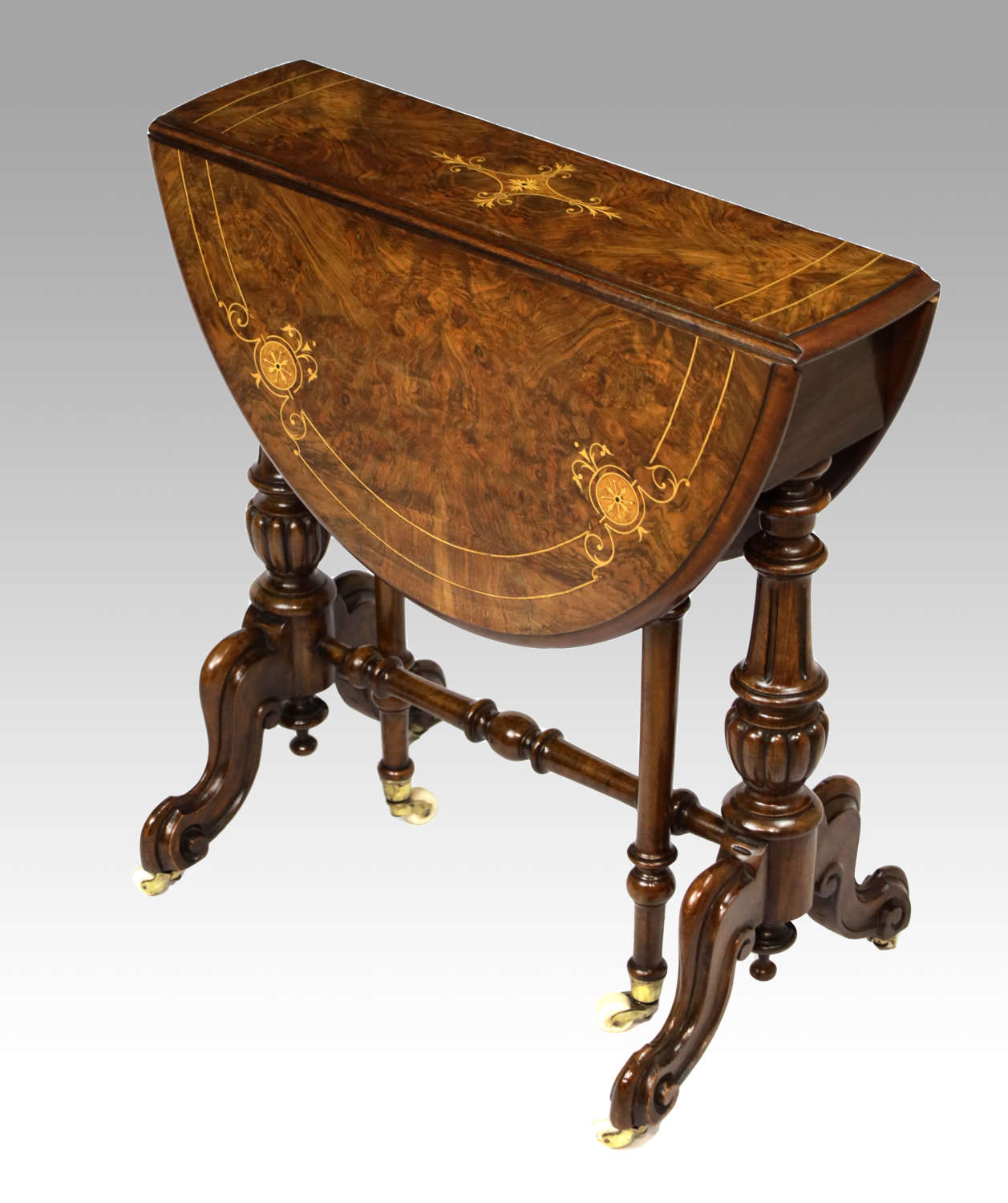 An Exquisite Victorian Burr Walnut Cabriole Leg Baby Sutherland Table
