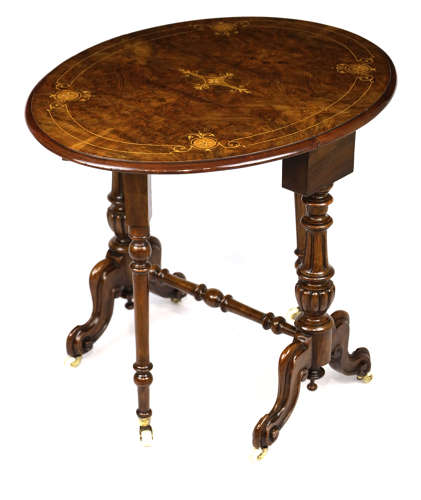 An Exquisite Victorian Burr Walnut Cabriole Leg Baby Sutherland Table
