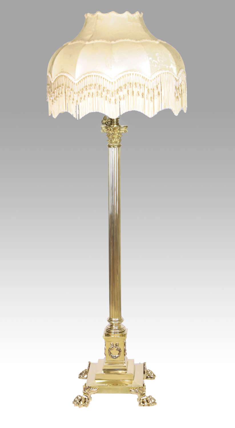 A Hinks & Sons Victorian Brass Corinthian Column Adjustable floor Lamp