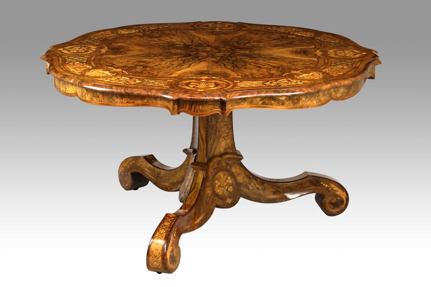 An Exhibition Quality Victorian Inlaid Marquetry Tilt Top Centre Table