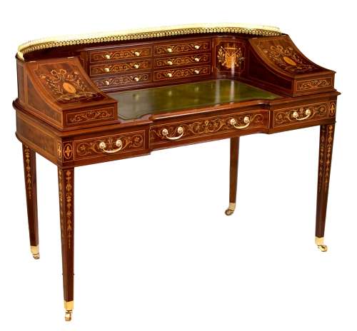 An Exhibition Quality Victorian Inlaid Mahogany Carlton House desk