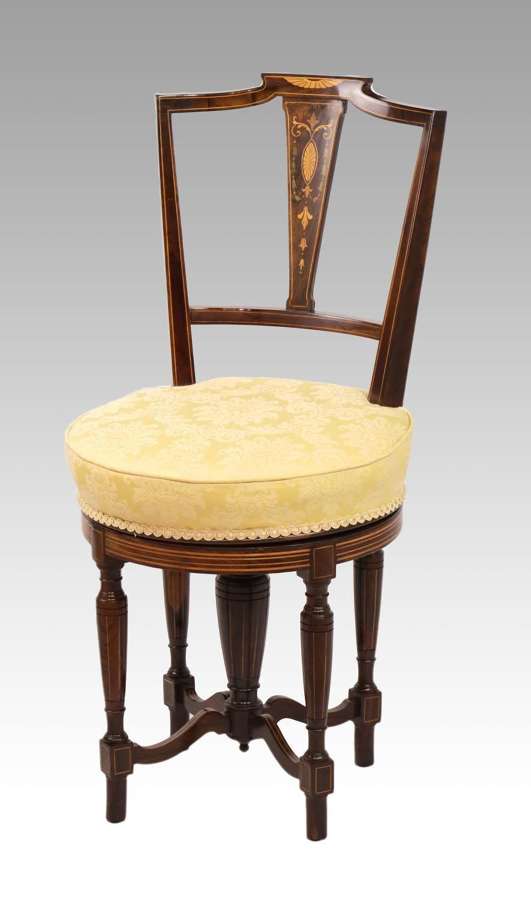 An Elegant Quality Inlaid Victorian Rosewood Harpist Stool