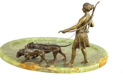 A 19th Century French Bronze and Onyx Figural Desk Tidy