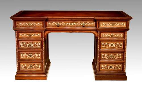 An Exhibition Quality Inlaid Rosewood Pedestal Desk By Howard & Sons