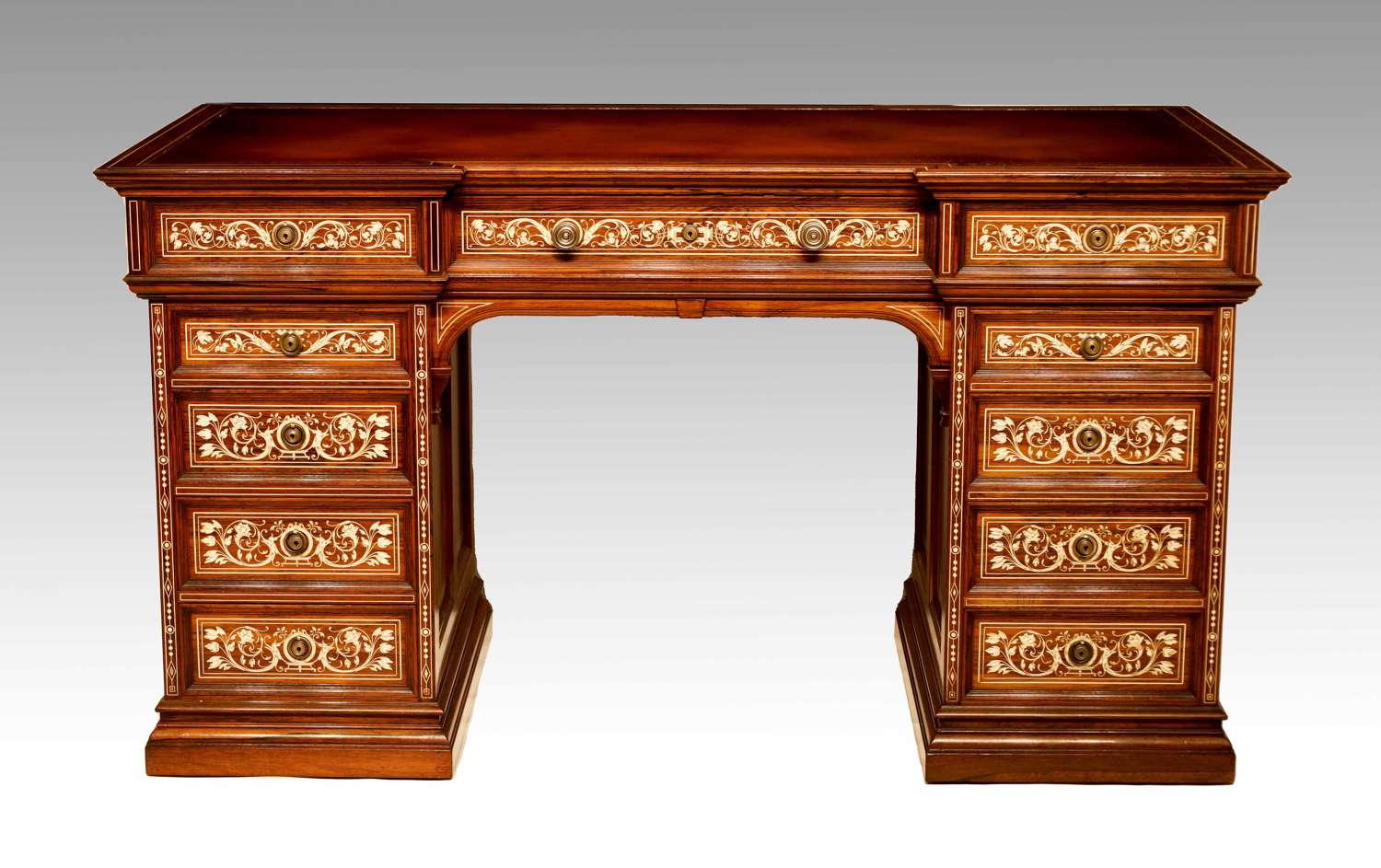 An Exhibition Quality Inlaid Rosewood Pedestal Desk By Howard & Sons