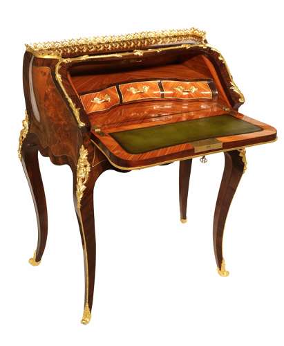 A Fine French Burr Walnut and Kingwood Ormolu Mounted Bureau de Dame