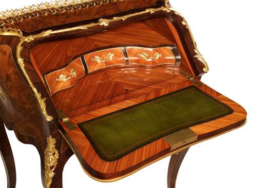 A Fine French Burr Walnut and Kingwood Ormolu Mounted Bureau de Dame