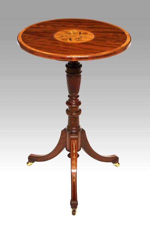 A Fine Victorian Inlaid Mahogany Circular Tripod Occasional Table