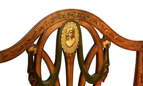 A Fine Pair of Victorian Inlaid Satinwood Shield Back Armchairs