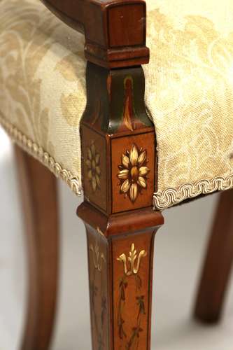 A Fine Pair of Victorian Inlaid Satinwood Shield Back Armchairs