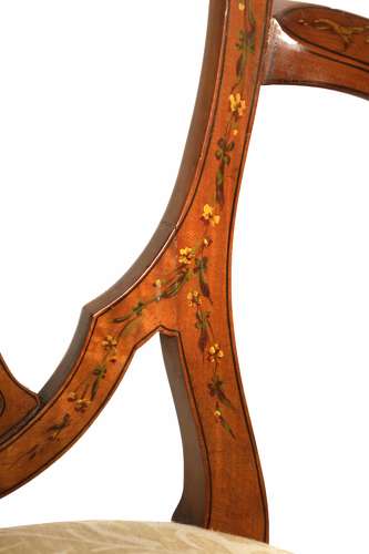 A Fine Pair of Victorian Inlaid Satinwood Shield Back Armchairs