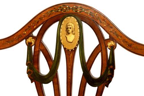 A Fine Pair of Victorian Inlaid Satinwood Shield Back Armchairs