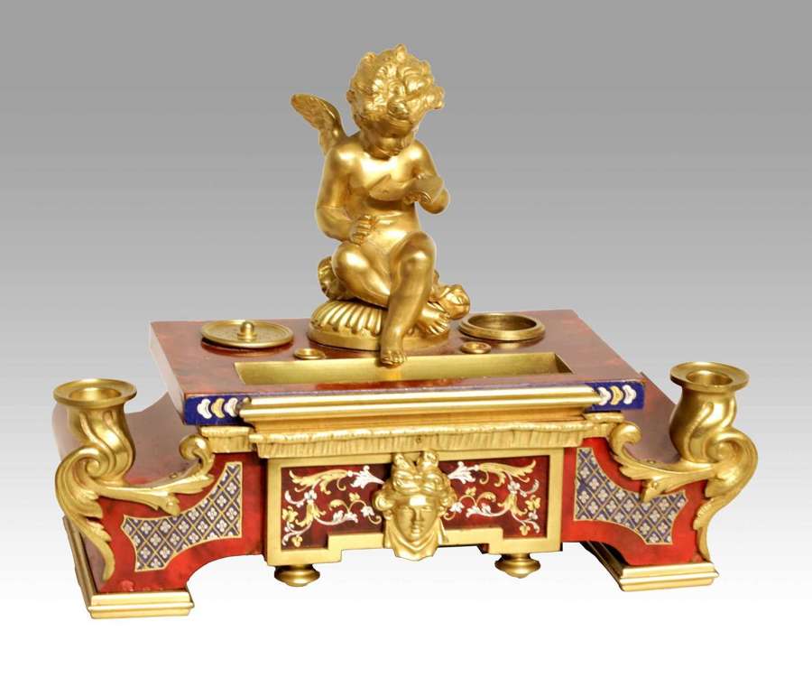 A 19th Century French Louis XV Style Ormolu Mounted Desk Inkstand