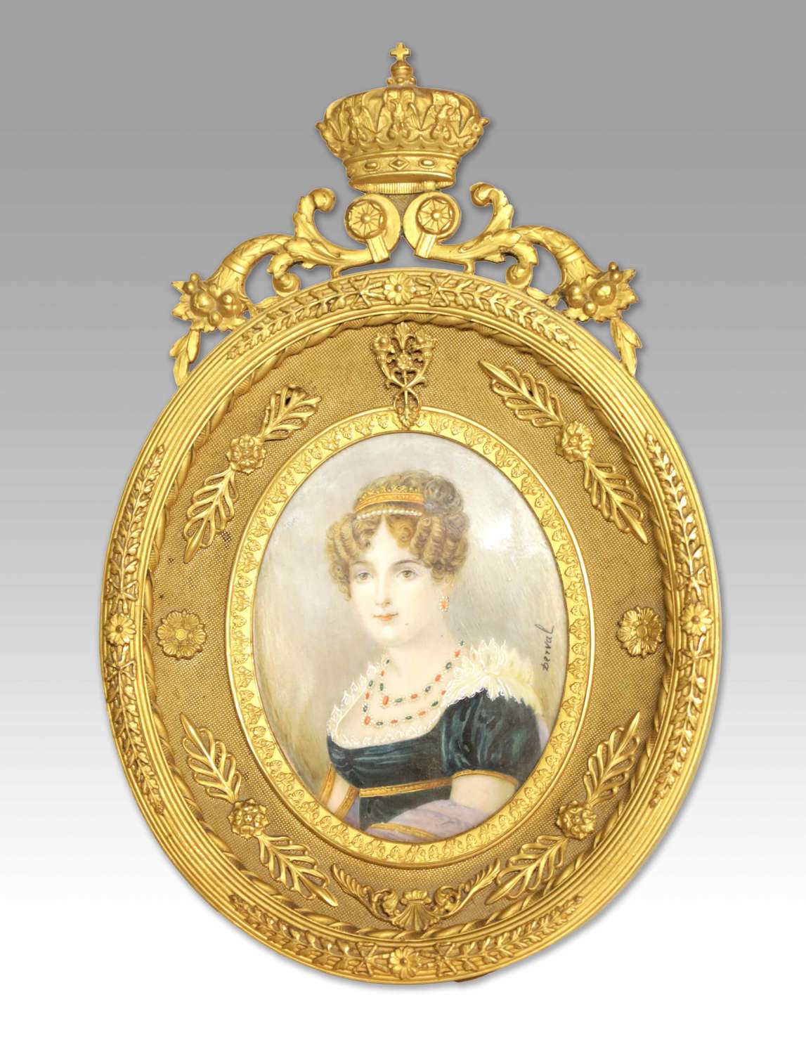 A 19th Century Ornate Ormolu Framed Portrait Miniature by Jean Derval