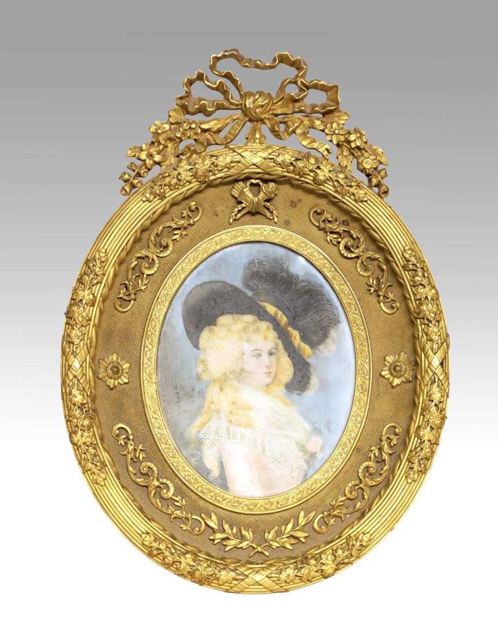 A 19th Century Ornate Ormolu Framed Portrait Miniature by Jean Derval