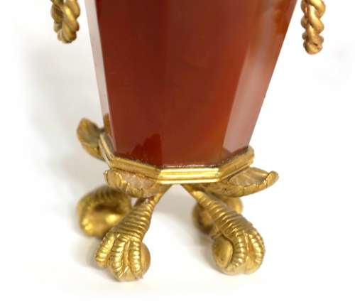 A Fine Pair of 19th Century Agate and Ormolu Candlesticks