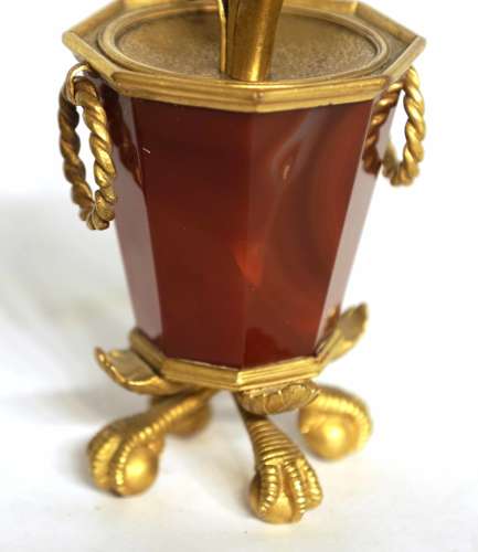 A Fine Pair of 19th Century Agate and Ormolu Candlesticks