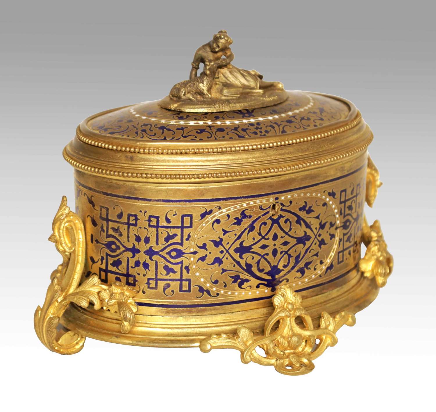 A 19th Century French Oval Champleve Enamel and Ormolu Table Casket