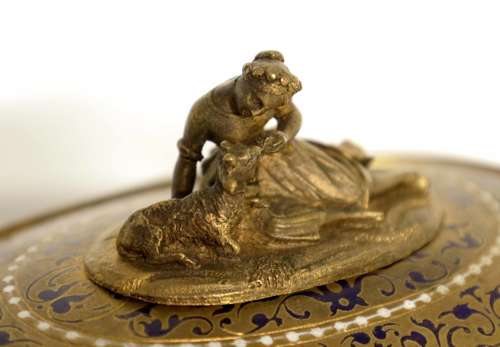 A 19th Century French Oval Champleve Enamel and Ormolu Table Casket