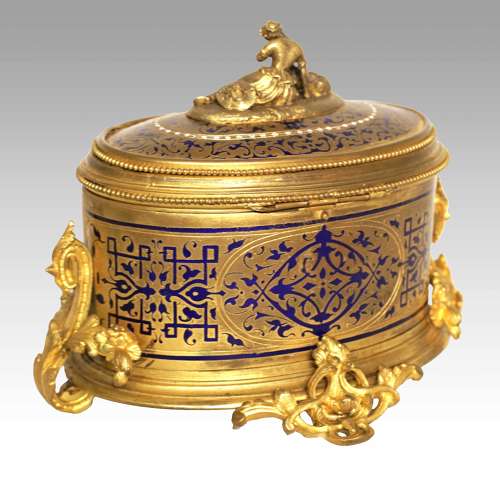 A 19th Century French Oval Champleve Enamel and Ormolu Table Casket