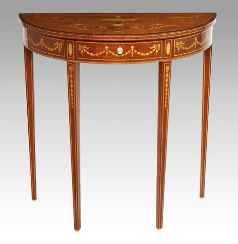 A Late Victorian Mahogany Inlaid Demi lune Side Table