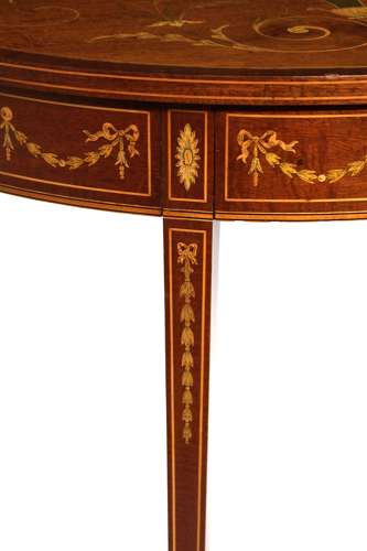 A Late Victorian Mahogany Inlaid Demi lune Side Table