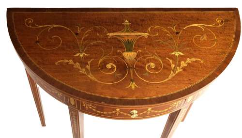 A Late Victorian Mahogany Inlaid Demi lune Side Table