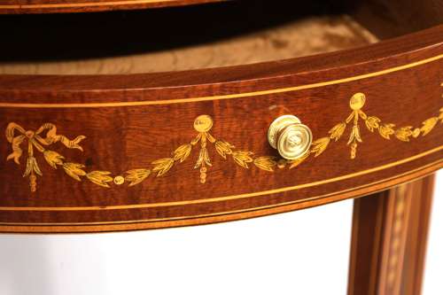 A Late Victorian Mahogany Inlaid Demi lune Side Table