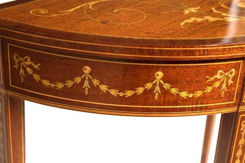 A Late Victorian Mahogany Inlaid Demi lune Side Table