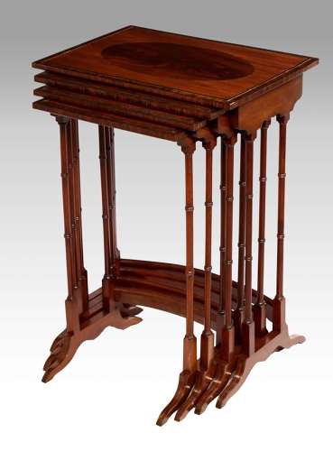 A Fine Late Victorian Mahogany Inlaid Quartetto Nest of Tables
