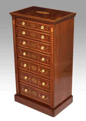 A Fine and Rare Victorian Inlaid Mahogany Walnut Wellington Chest