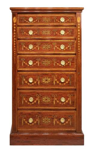 A Fine and Rare Victorian Inlaid Mahogany Walnut Wellington Chest