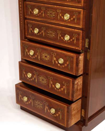 A Fine and Rare Victorian Inlaid Mahogany Walnut Wellington Chest