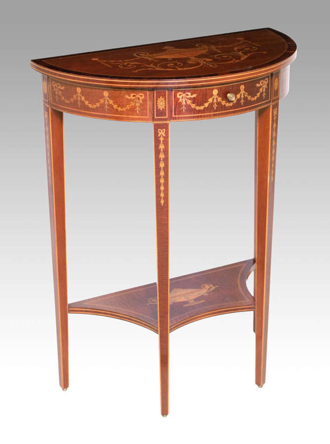 A Quality Late Victorian Mahogany Inlaid Demi Lune Table