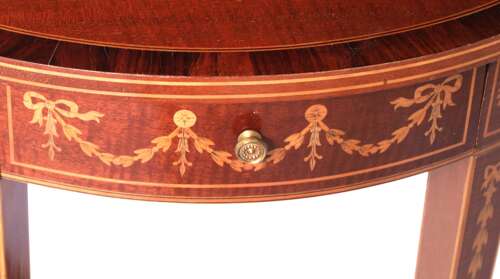 A Quality Late Victorian Mahogany Inlaid Demi Lune Table