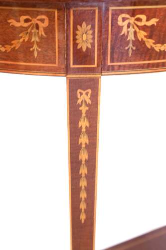 A Quality Late Victorian Mahogany Inlaid Demi Lune Table