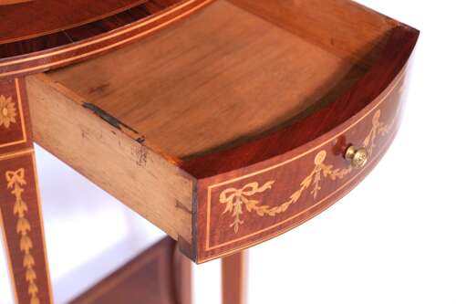 A Quality Late Victorian Mahogany Inlaid Demi Lune Table