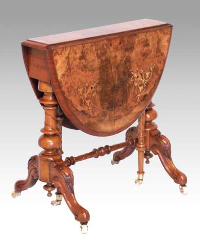 An Fine Victorian Burr Walnut Cabriole Leg Baby Sutherland Table