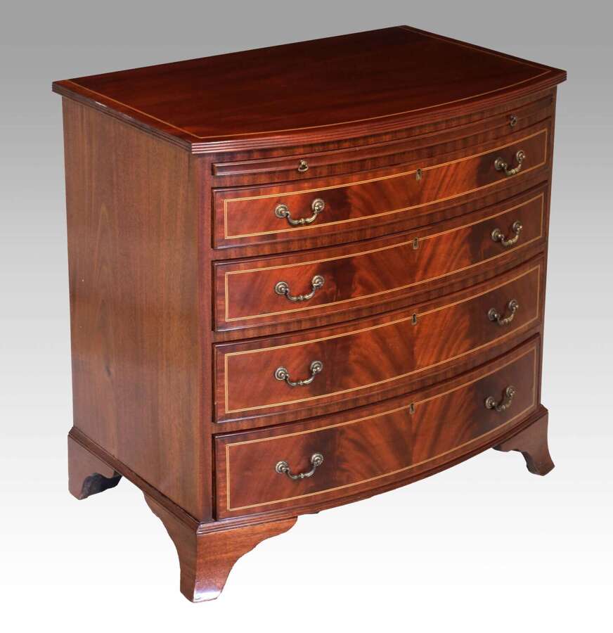 The Quality Edwardian Mahogany Inlaid Bow Fronted Chest